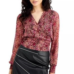 Bar III Wrap Kimono Style Python Haze Print Blouse Size XS